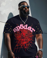 Men's Plus Size Street Fashion Spider T-Shirt Shorts Suit